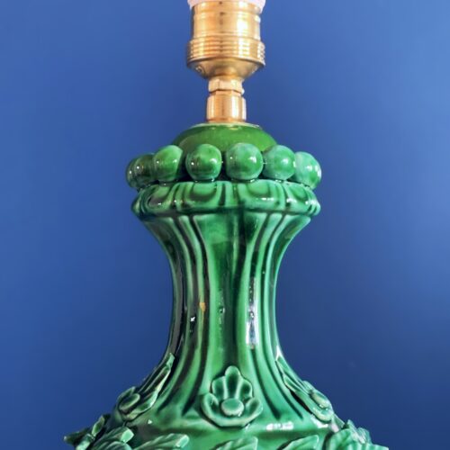 Lámpara de cerámica de Manises en color verde, C. Hispania, Vintage años 50-60s.