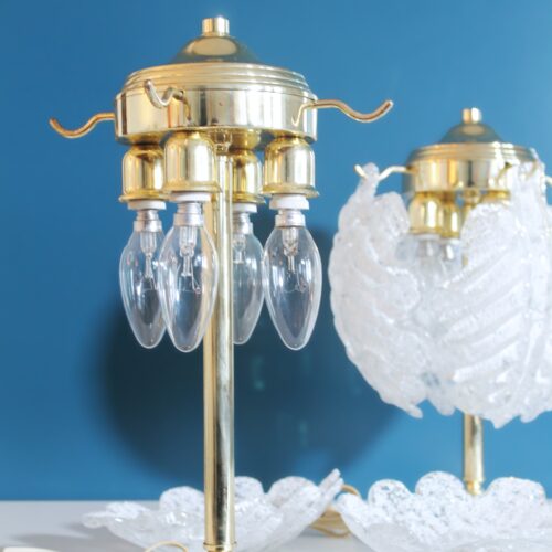 Pareja de lámparas de mesa de cristal "rugiadoso" de Murano, vintage años 70s.