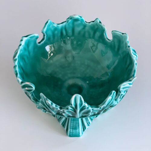 Frutero o centro de mesa de cerámica de Manises en color azul turquesa. Vintage 50s-60s.