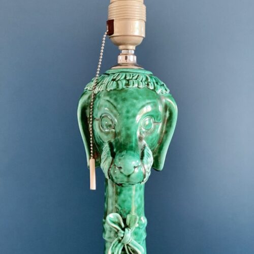 PERRO VERDE. Lámpara de cerámica de Manises, C. Bondía, vintage años 60.