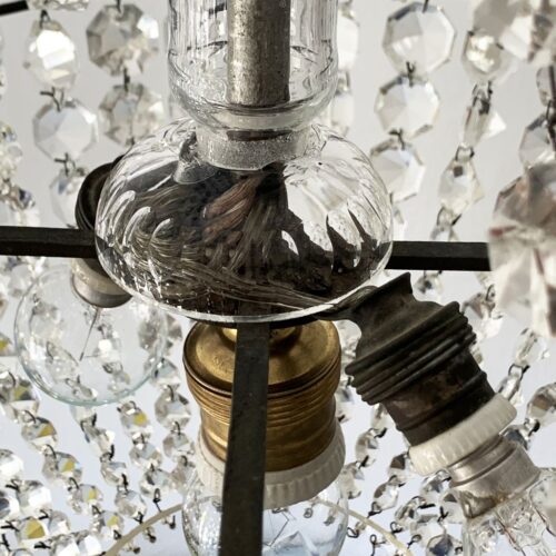 Excelente lámpara saco o Montgolfière de cristal tallado, en perfecto estado, vintage, 1ª mitad siglo XX.