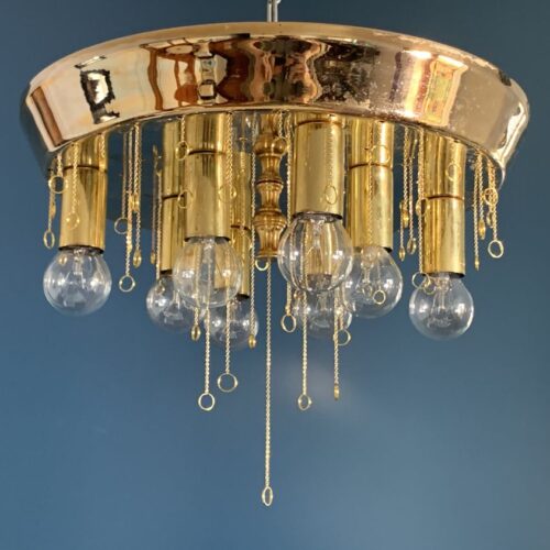 MURANO - VENINI - Lámpara de techo de lágrimas de cristal y latón dorado. Vintage años 60s.