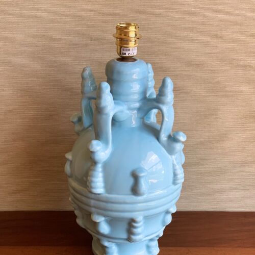 Lámpara vintage de cerámica de Manises en color azul. Vintage 50s-60s.