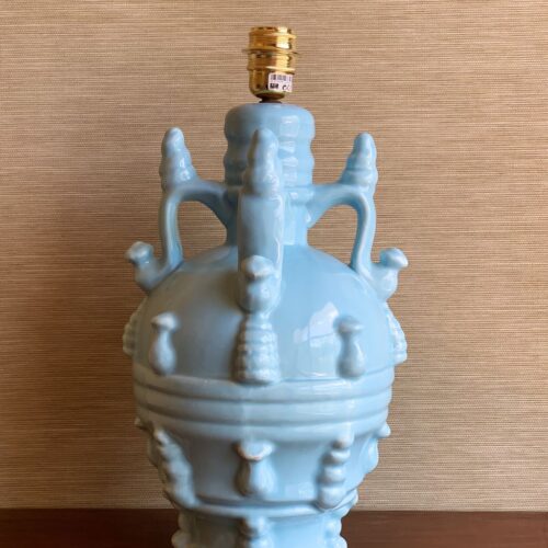 Lámpara vintage de cerámica de Manises en color azul. Vintage 50s-60s.