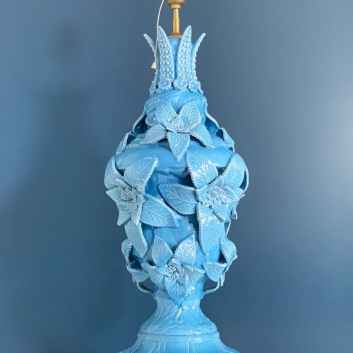XXL lámpara de cerámica de Manises en color azul. C. Bondía. Vintage años 50s-60s.