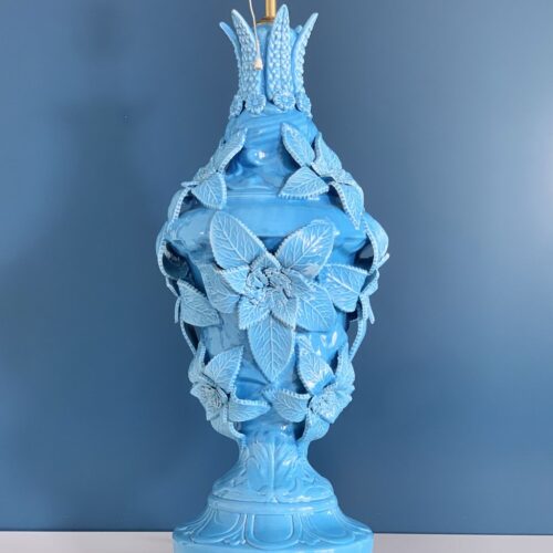 XXL lámpara de cerámica de Manises en color azul. C. Bondía. Vintage años 50s-60s.
