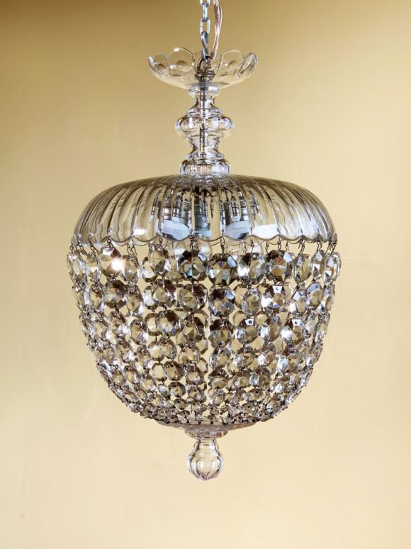 Preciosa lámpara saco de cristal, vintage, 1ª mitad siglo XX.