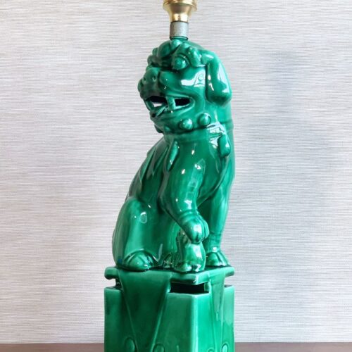 DRAGÓN FOO - lámpara de cerámica de Manises en color verde. C. Hispania. Vintage 50s-60s.