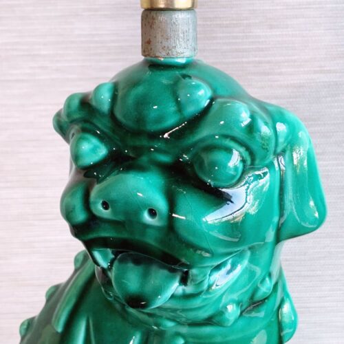 DRAGÓN FOO - lámpara de cerámica de Manises en color verde. C. Hispania. Vintage 50s-60s.