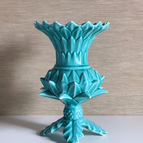 JARRÓN de cerámica de MANISES. Diseño vegetal en forma de alcachofa. Vintage años 50-60.