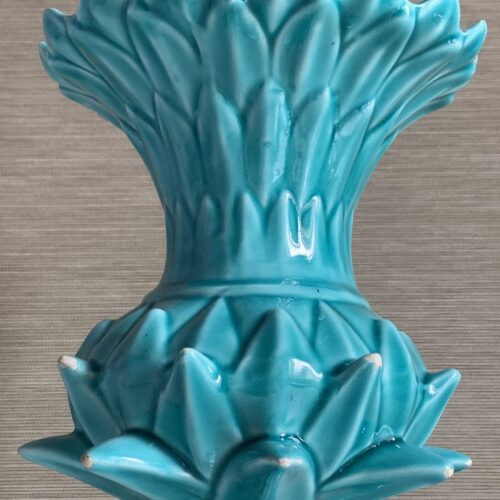 JARRÓN de cerámica de MANISES. Diseño vegetal en forma de alcachofa. Vintage años 50-60.