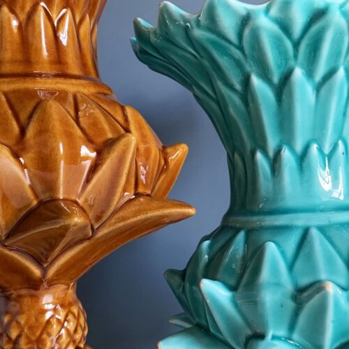 ALCACHOFA - Jarrón de cerámica de Manises en color ámbar. Vintage años 50-60.