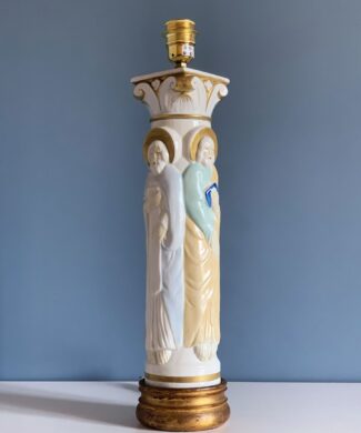 Lámpara de porcelana de Manises, columna con los 4 evangelistas. Vintage 50s-60s.