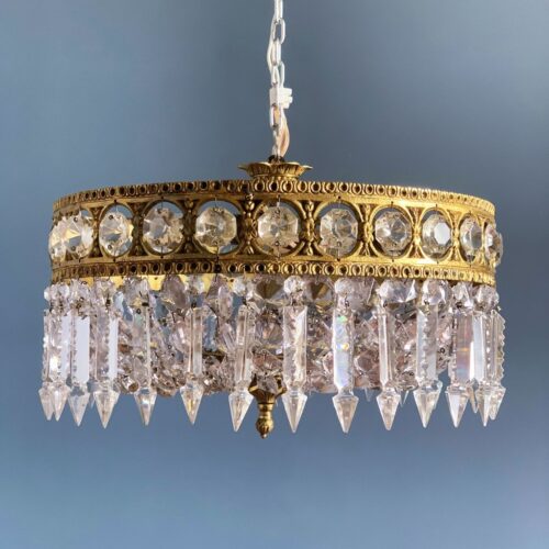 Lámpara chandelier de lágrimas de cristal y bronce. Vintage 50s.