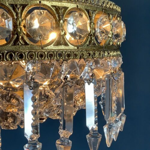 Lámpara chandelier de lágrimas de cristal y bronce. Vintage 50s.