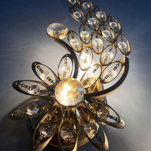 Pareja de apliques-joya, metal y cristal con diseño floral, vintage años 60s-70s.