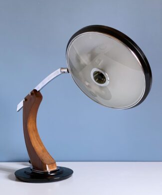 FASE PRESIDENT - Lámpara de despacho en acero y madera de nogal, vintage 60s-70s. Excelente estado.