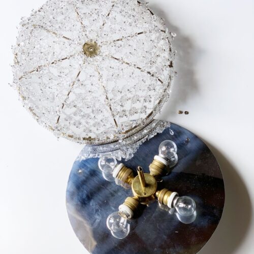 Exquisita lámpara saco con flores y lágrimas de cristal, vintage, 1ª mitad siglo XX.