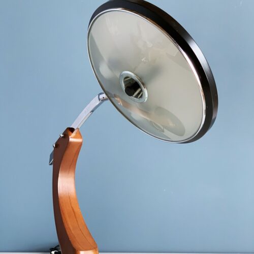 FASE PRESIDENT - Lámpara de despacho en acero y madera de nogal, vintage 60s-70s.