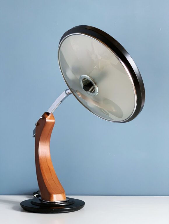 FASE PRESIDENT - Lámpara de despacho en acero y madera de nogal, vintage 60s-70s.