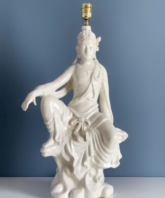 XXL Excepcional lámpara de cerámica de Manises. Figura oriental (¿Buda?). Vintage 50s-60s.