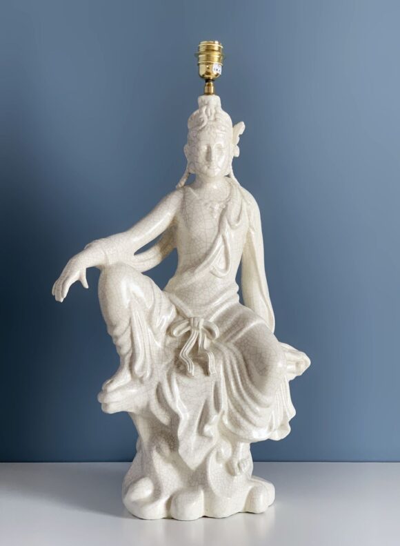 XXL Excepcional lámpara de cerámica de Manises. Figura oriental (¿Buda?). Vintage 50s-60s.